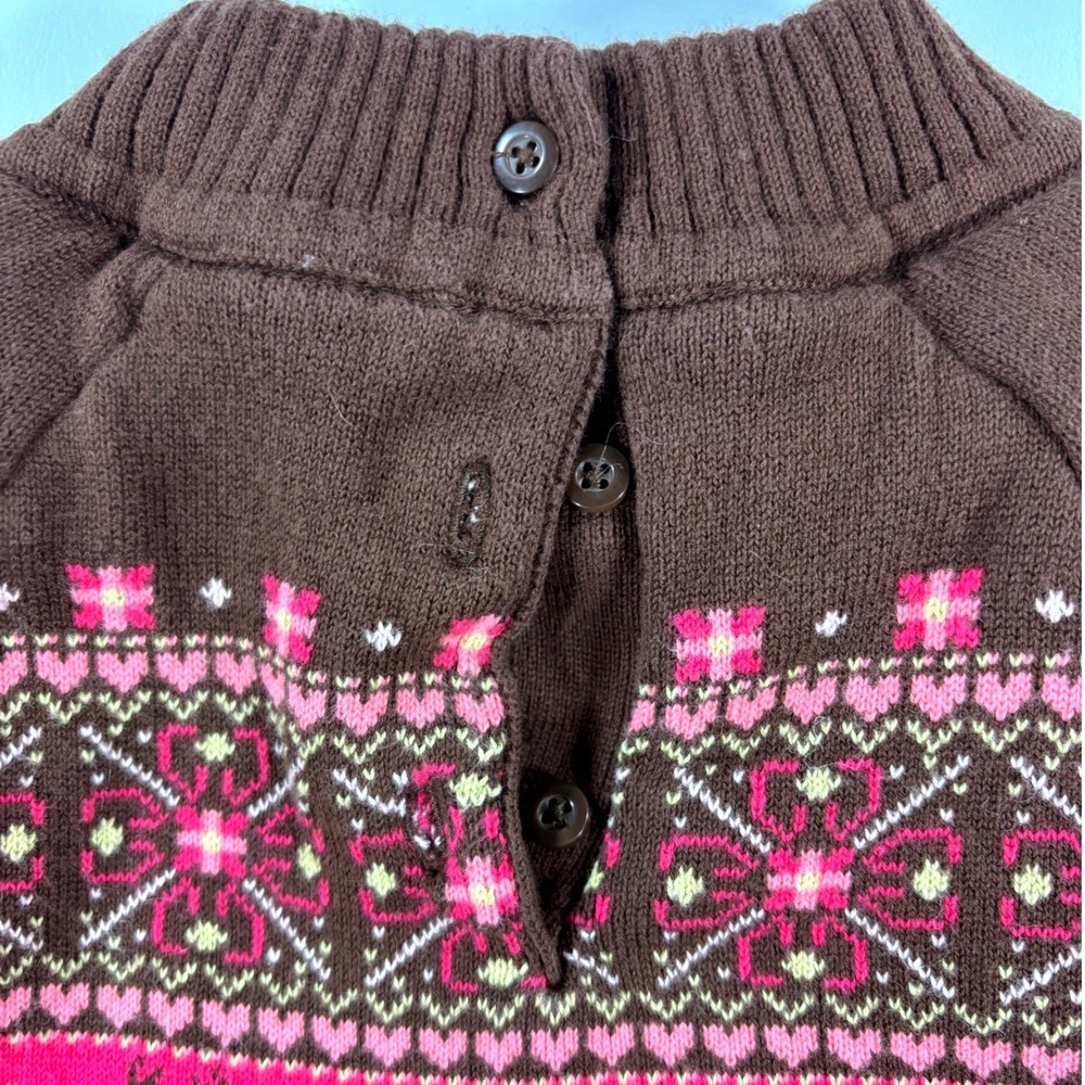 Vintage 2005 Gymboree Poncho Fair Isle Reindeer Capelet Sweater Pockets Brown 2T - Picture 11 of 11